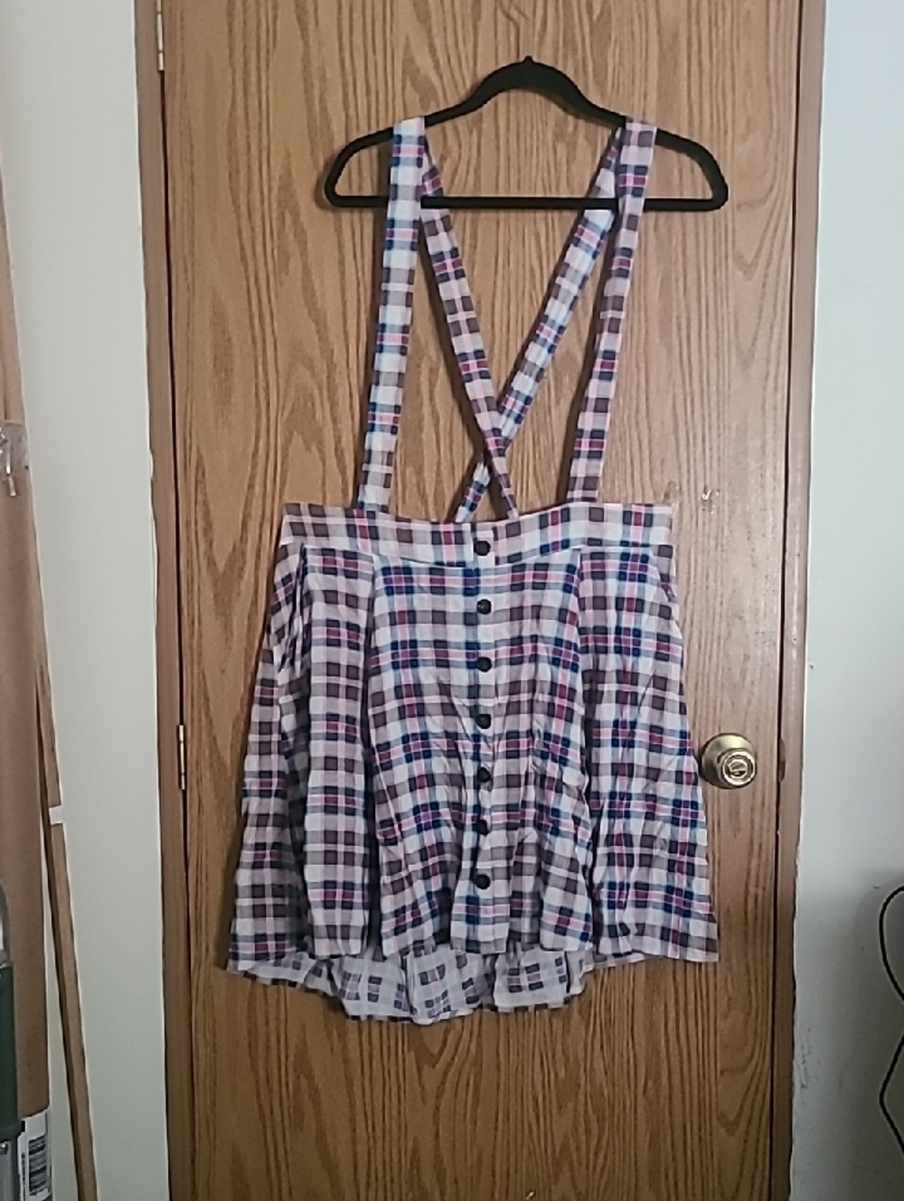 torrid Plaid Button-Front Suspender Skirt in Navy, Pink & Teal